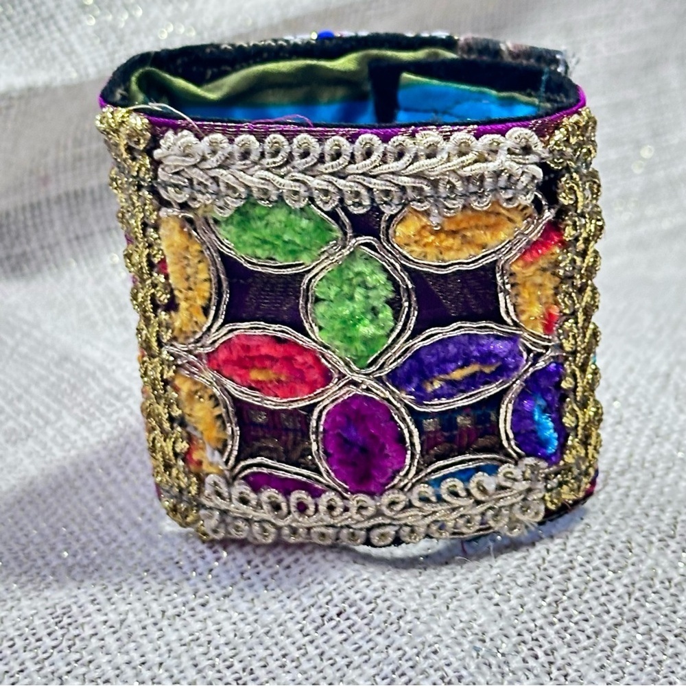 RUBYRUDI Cuff Bracelet Handcrafted OOAK Fabric Embellished Artisan Wearable Art